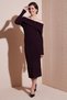 Premium Ribbed Carmen Collar Slim Fit Midi Length Knitwear Dress Dress 680El00033 - 3