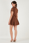 Regular Fit Zip-Up Polo Neck Short Sleeve Pleated Suede Dress Dress 5866438 - 8