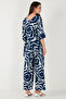 Patterned Regular Fit Three Quarter Sleeve V-Neck Bottom-Top Suit 5865357 - 7