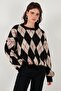 Oversize Fit Crew Neck Argyle Pattern Soft Texture Pullover Sweatshirt 4616223 - 5