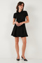 Regular Fit Zip-Up Polo Neck Short Sleeve Pleated Suede Dress Dress 5866438 - 7