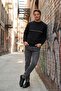 Cotton Stripe Detailed Relaxed Fit Crew Neck Sweat Men's Sweat 5901227