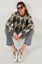 Oversize Fit Crew Neck Argyle Pattern Soft Texture Pullover Sweatshirt 4616223 - 6