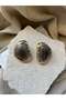 Gold Color Framed Coffee Stone Earrings - 3