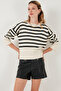 Relaxed Fit Striped Front Short Back Long Sweater Pullover 4616174 - 5