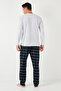 Plaid Cotton Elastic Waist Regular Fit Long Sleeve Pajama Set Men's Pajama Set 65720 - 5