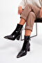 Women's Pointed Toe Back Zipper Thick Heeled Boots Zavoli Black Croco - 2