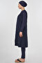 Waist Gathered Hijab Swimsuit Navy Blue - 3