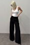 Black Front Pleated Palazzo Women's Trousers Sh243 - 7