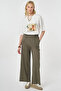Elastic Waist Linen Viscose Trousers Khaki
