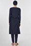 Waist Gathered Hijab Swimsuit Navy Blue - 4