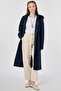 Hooded Detailed Trench Coat Dark Navy Blue
