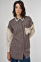 Tasseled Plaid Pattern Tunic Dark Brown