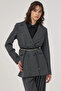 Plaid Pattern Double Breasted Belted Jacket Anthracite - 2