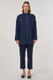 Embossed Pattern Shirt Collar Jacket Dark Navy Blue - 3