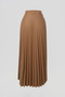 Zipper Detailed Faux Leather Pleated Skirt Beige - 2