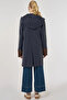 Velvet Paneled Hooded Cap Dark Navy Blue - 4