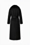 Fur Collar Stitched Coat Black - 2
