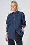 Buttoned Cotton Basic Shirt Navy Blue