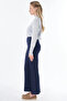 High Waist Spanish Leg Pants Dark Navy Blue - 3