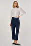 Çima Stitched High Waist Pipe Leg Trousers Dark Navy Blue