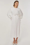 Stone Embroidered Stylish Dress Ecru - 2