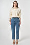 Washable Elastic Waist Carrot Cut Denim Trousers Blue - 2