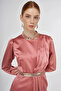 Embroidered Satin Draped Dress Rose Gold - 6