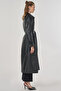 Faux Leather Trench Coat with Stitching Detail Black - 5