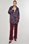 Patterned Stand Collar Jacket Navy Blue - 3