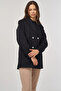 Double Breasted Closure Jacket with Elasticated Cuffs and Shoulder Detail Black