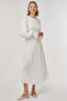 Stone Embroidered Stylish Dress Ecru - 3