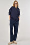 Off-Shoulder Viscose Sweatshirt Navy Blue