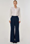 High Waist Spanish Leg Pants Dark Navy Blue - 3