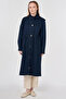 Hooded Detailed Trench Coat Dark Navy Blue - 2