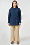 Striped Detail Shirt Collar Tunic Dark Navy Blue - 3