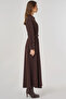 Belt Detailed Maxi Dress Dark Brown - 5
