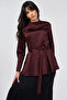 Sash Detailed Satin Blouse Burgundy