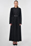 Belt Detailed Pleated Stylish Dress Black - 2