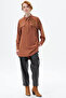 Faux Leather Trousers with Metal Accessory Detail Dark Brown - 4