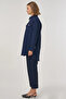 Embossed Pattern Shirt Collar Jacket Dark Navy Blue - 4