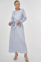 Collar Detailed Satin Dress Blue - 2