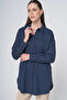 Shirt Collar Basic Poplin Tunic Navy Blue