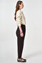Linen Trousers with Leg Detail in Dark Brown - 5