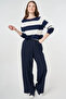 Elastic Waist Linen Trousers Dark Navy Blue