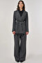 Plaid Pattern Double Breasted Belted Jacket Anthracite - 3