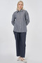 Stripe Pattern Cotton Linen Tunic Dark Navy Blue - 2