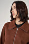 Zippered Suede Jacket Camel - 7