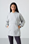 Gray Melange Balloon Sleeve Letter Embroidered Women's Comfortable Fit Tunic Sweatshirt - 97163 - 5