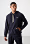 Navy blue cotton thick soft textured comfort fit embroidered men's tracksuit set - 85255 - 4